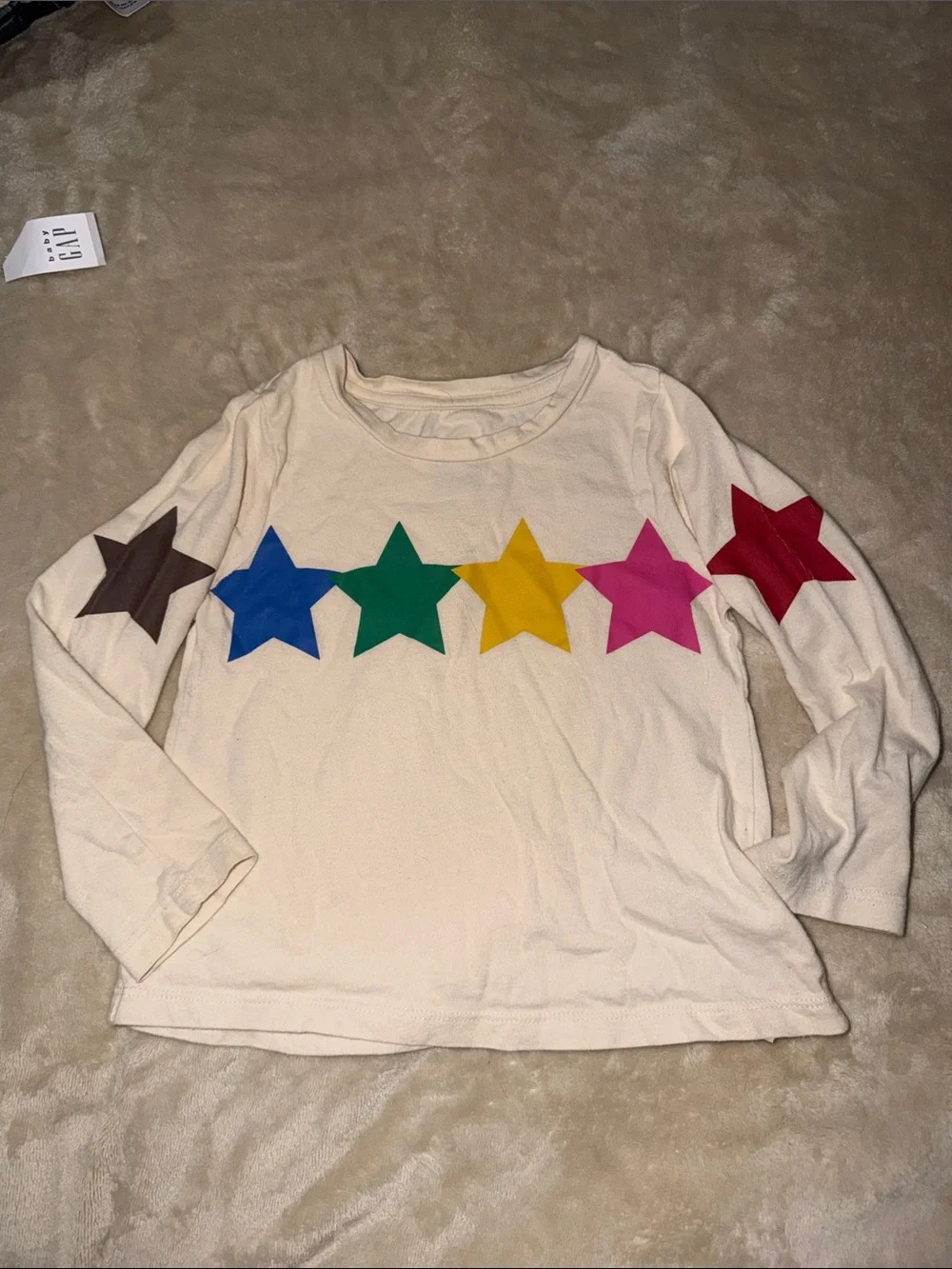GAP Cream Long-Sleeve Tee with Multicolor Star Appliqués
